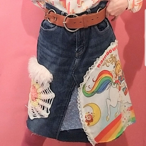 デニムリメイクスカートRainbow Bright ミニスカート OH!猛烈は
