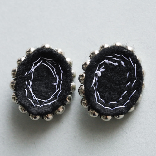 ビーズ刺繍カボション】ブルー ビーズ刺繍 カボション シルバー 貼り