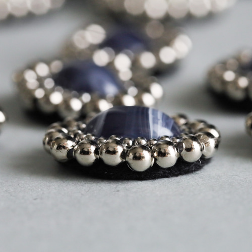 ビーズ刺繍カボション】ブルー ビーズ刺繍 カボション シルバー 貼り