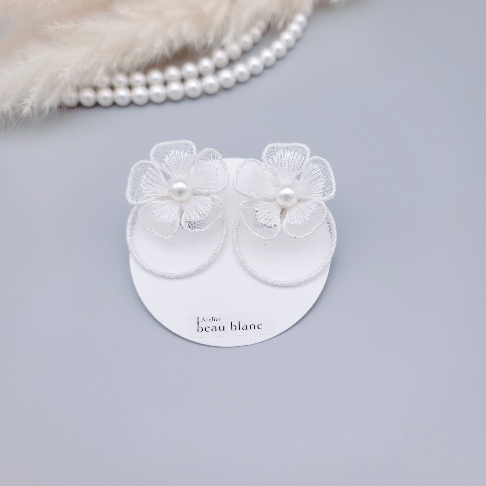 【pierce】花×ラウンドピアス/イヤリング(大)[オートクチュール刺繍]