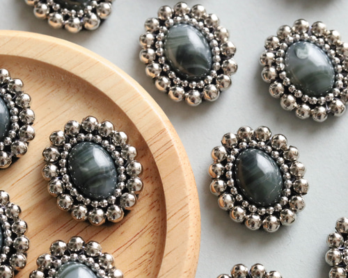 ビーズ刺繍カボション】グリーン カーキ 緑 ビーズ刺繍 カボション