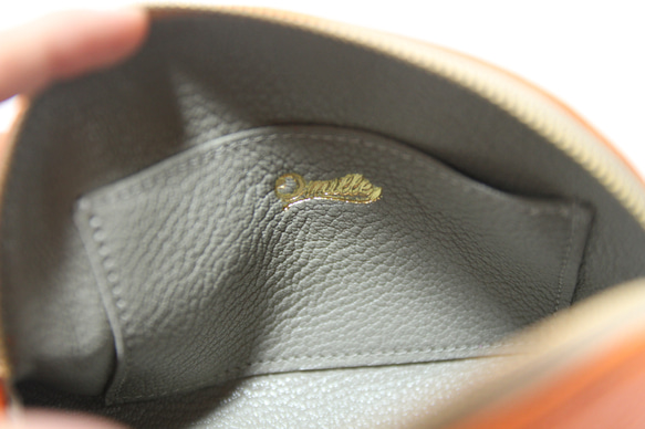 　【受注生産】ポーチM トリヨンクレマンス　オレンジ×トゥルティール 5枚目の画像