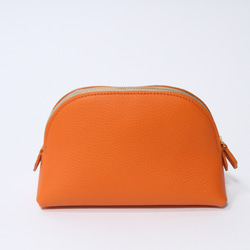 　【受注生産】ポーチM トリヨンクレマンス　オレンジ×トゥルティール 3枚目の画像