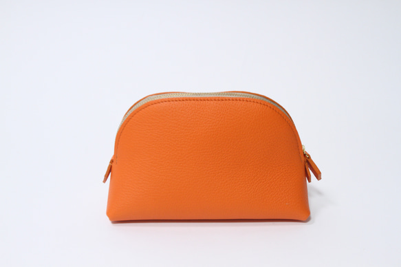 　【受注生産】ポーチM トリヨンクレマンス　オレンジ×トゥルティール 3枚目の画像