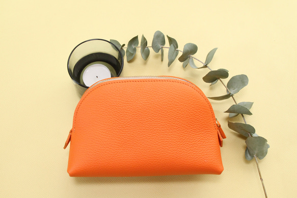 　【受注生産】ポーチM トリヨンクレマンス　オレンジ×トゥルティール 1枚目の画像
