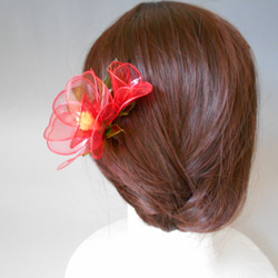 八重椿・つばき（紅）簪　髪飾り　　 5枚目の画像