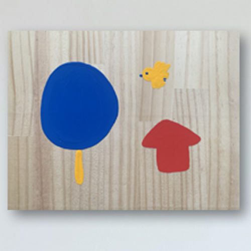 き と おうち と とり」アクリル画 木材（端材） 絵画 さわだりえ 通販