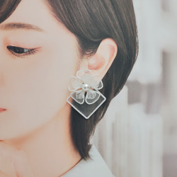 【earring】花×スクエアイヤリング(大)[オートクチュール刺繍] 9枚目の画像