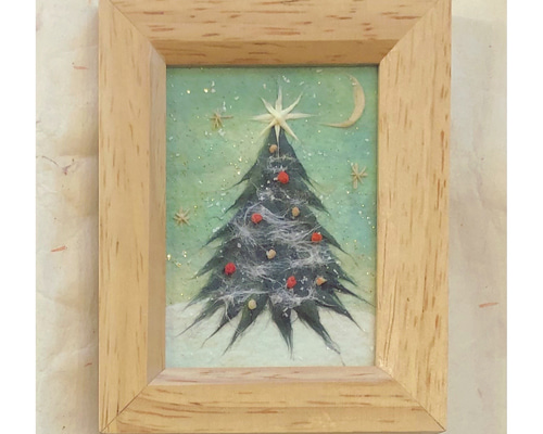 額付・和紙ちぎり絵『クリスマスツリー』ミニミニサイズ原画