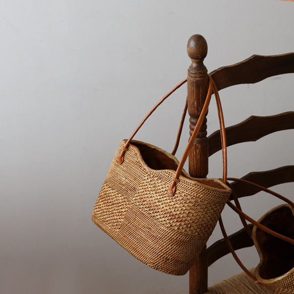 ⁑手編む鞄　伝統工芸　アタ　かご　バッグ　トートバッグ　巾着袋＆タッセル　着物　和装　浴衣Z46F 13枚目の画像