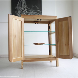 「　T様　オーダー家具　」　チークガラスキャビネットflatNモデル 食器棚 飾り棚 コレクションケース ナチュラル 5枚目の画像