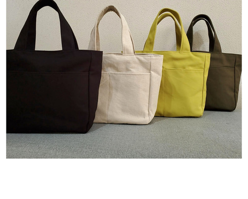 裏地までかわいく！ポケットいっぱい帆布のトートバッグ ファスナー付き！裏地まで可愛い♡ポケットいっぱい帆布トート