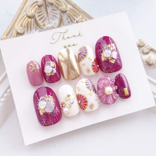 前撮りや振袖に◇赤紫とくすみピンクと赤と紫の菊模様とぷっくり