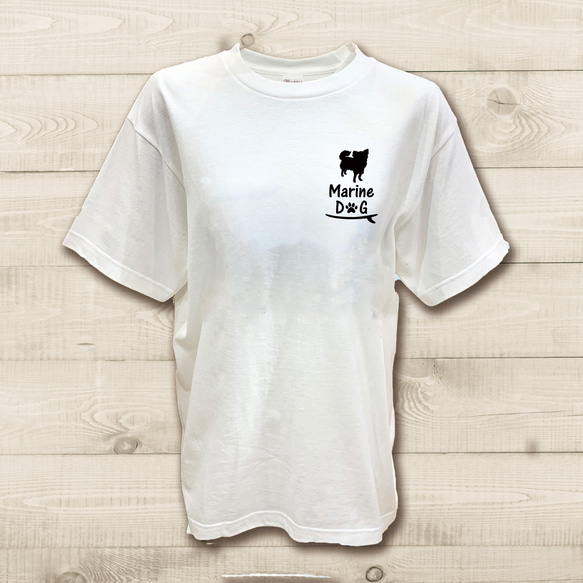 半袖Tシャツワンちゃん 波乗り犬 ウェーブ サーフドッグ シルエット柄 