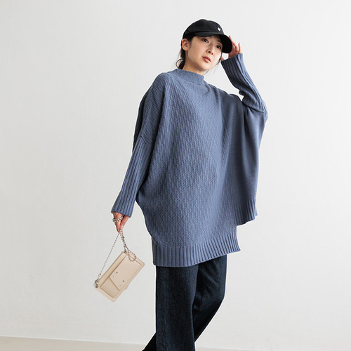 全4色】アシンメトリー裾 ドルマン チュニック丈ニット 23552 ニット