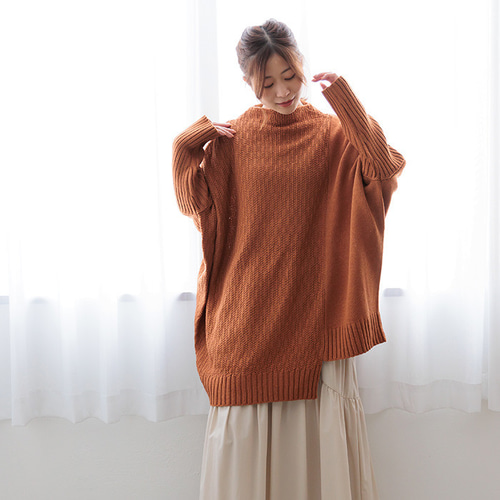 全4色】アシンメトリー裾 ドルマン チュニック丈ニット 23552 ニット