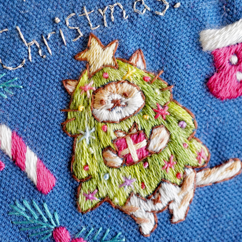 刺繍キット3点セット]クリスマスネコちゃん手刺繍飾り キット moha._