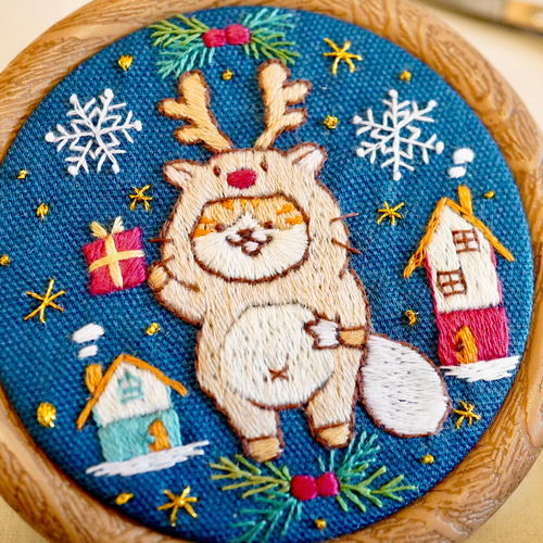 刺繍キット3点セット]クリスマスネコちゃん手刺繍飾り キット