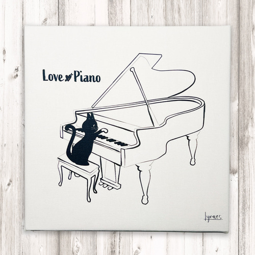 ファブリックパネル グランドピアノを弾く猫（ねこ）ネコイラスト