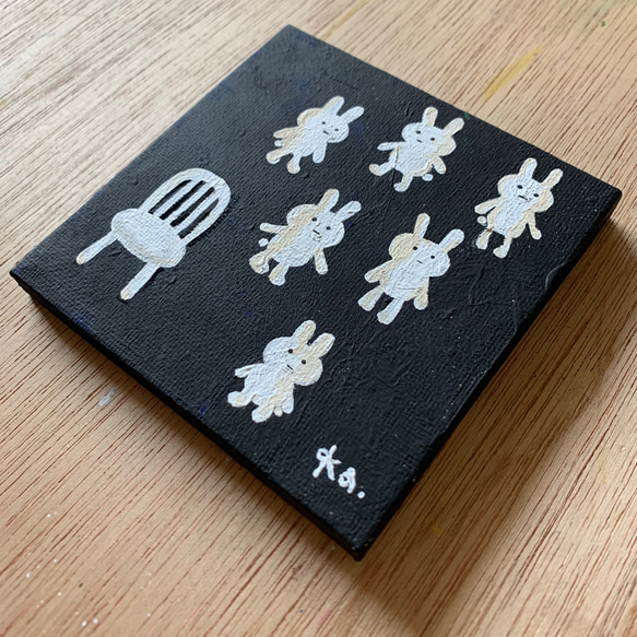 原画、キャンバス「イースターうさぎ」紫　－かわいい絵 原画、キャンバス「イースターうさぎ」緑 －かわいい絵