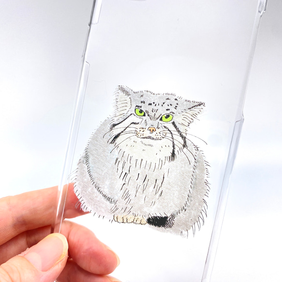 マヌルネコ スマホケース 全機種対応 iphone Android スマホカバー 野生猫 イラスト ゆるかわ 2枚目の画像