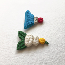 送料無料・耳飾り・鏡餅&ご来光富士山・刺繍 2枚目の画像