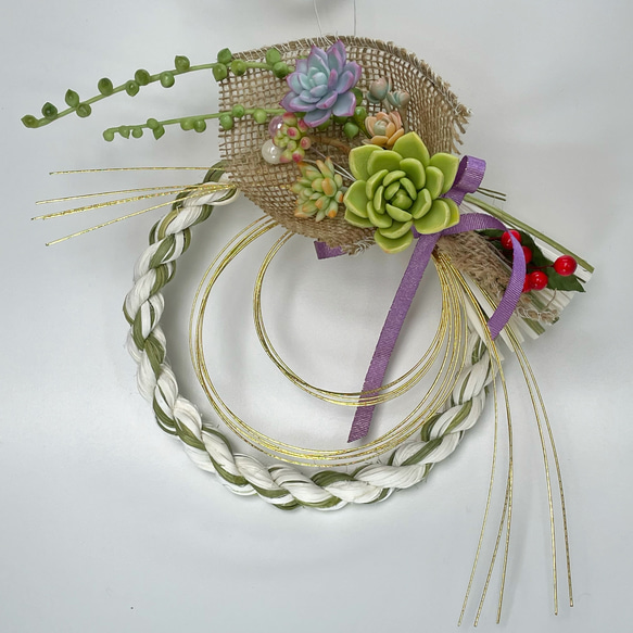 多肉寄せ植えにもなる2way お正月リース クレイアート 正月飾り しめ縄