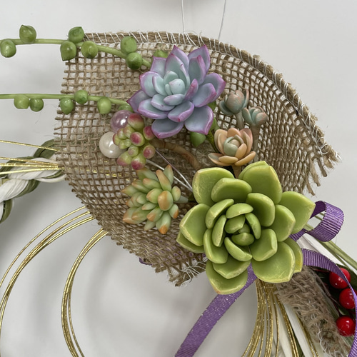 多肉寄せ植えにもなる2way お正月リース クレイアート 正月飾り しめ縄