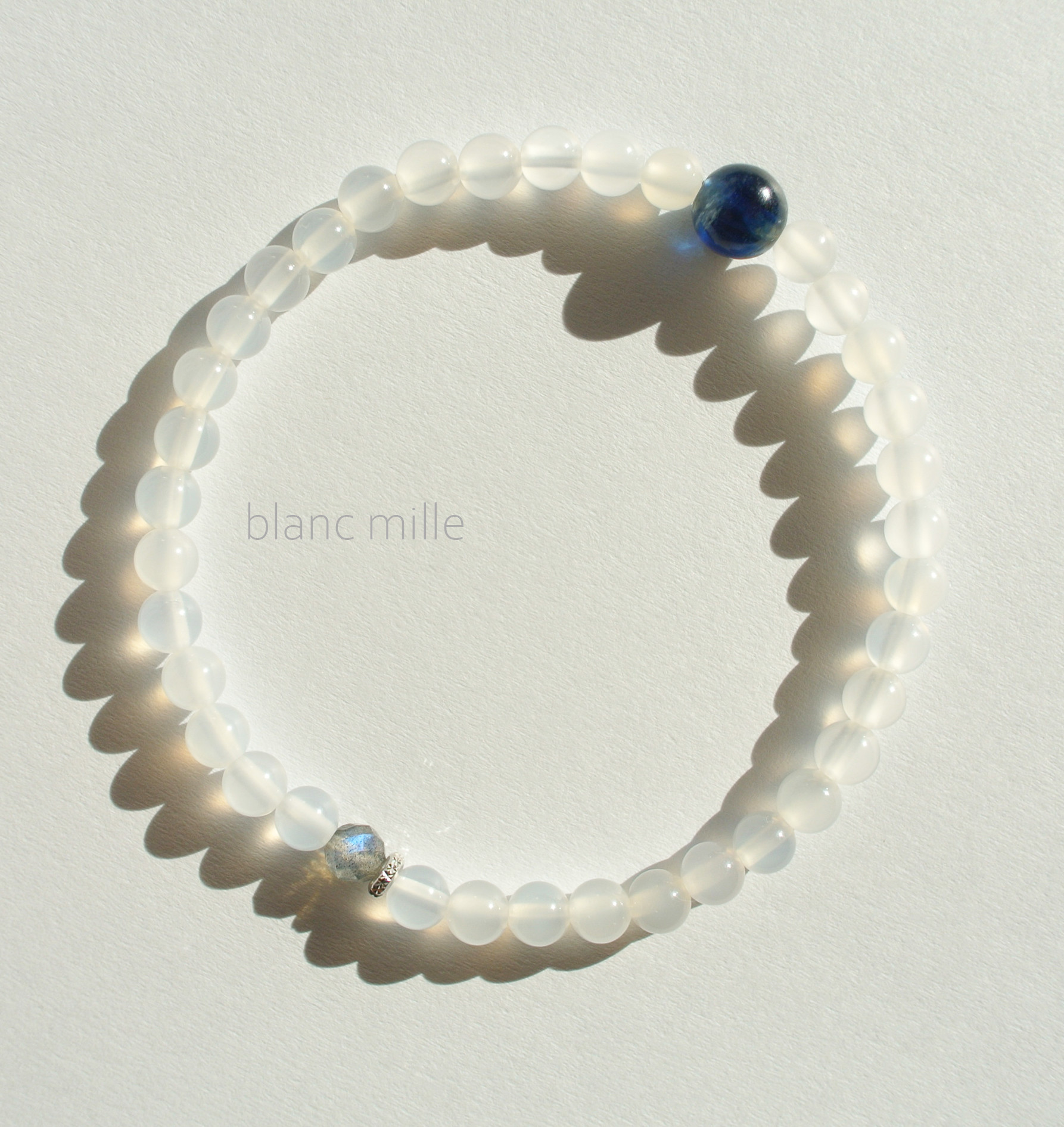 No.1878○*カイヤナイト ホワイトカルセドニー ラブラドライト デザイン ブレスレット ○* 天然石ブレス