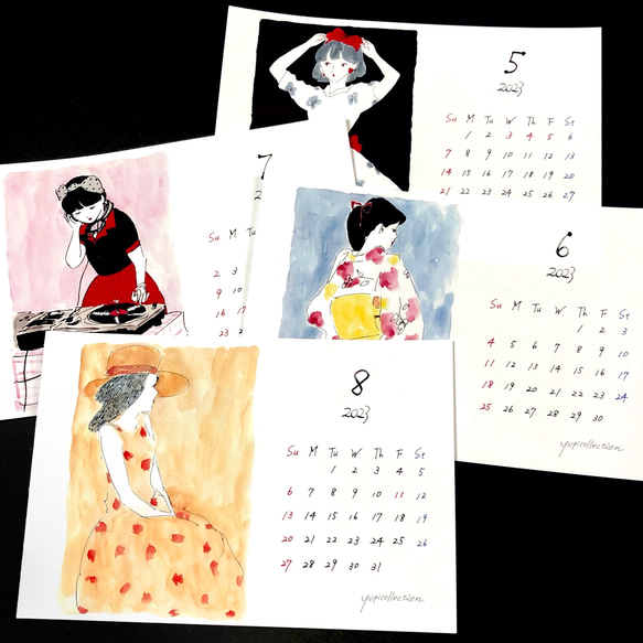 【2023年カレンダー】レトロ女の子イラスト 卓上カレンダー2023 【送料無料・ラッピング無料】 4枚目の画像