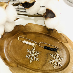 【セット商品】雪の結晶　パールブローチとベロアリボンクリップ 6枚目の画像