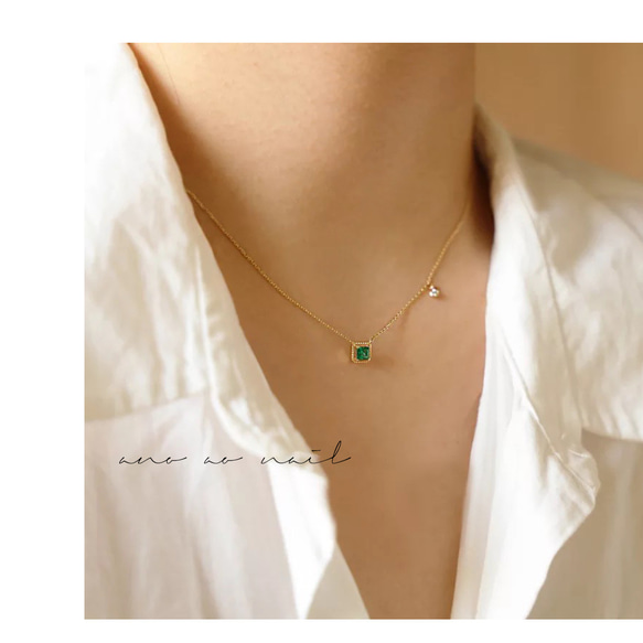 再販×35【つけっぱなしOK】k14gf〔n130〕emerald bijou necklace  上品　プレゼント 1枚目の画像