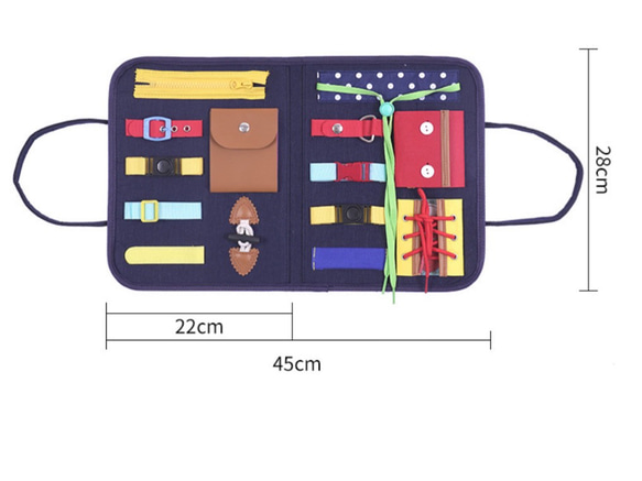 プレゼント付❤︎知育玩具　バッグ型おもちゃ　ファスナー　ボタン留め 紐通し　モンテッソーリ　リハビリ　ビジーボード 3枚目の画像