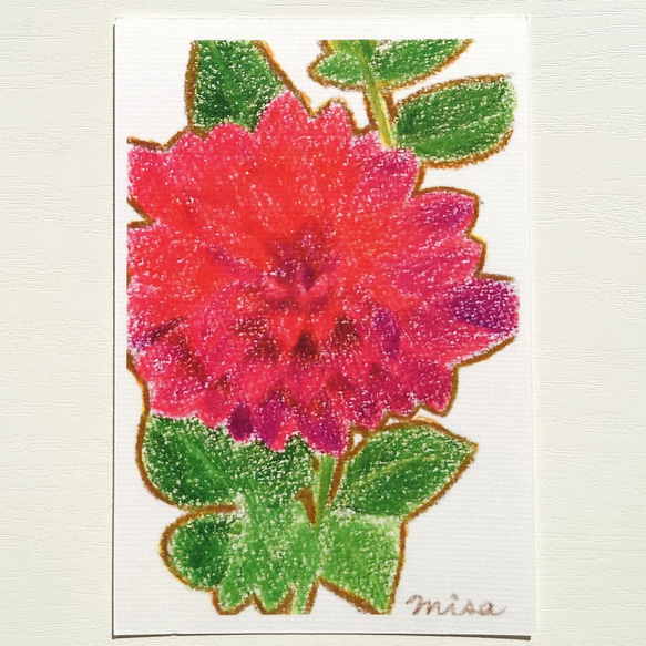ポストカード 印刷 絵 絵画 花 華やか 鮮やか 赤 ピンク 紫 色鉛筆 1枚目の画像