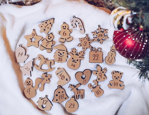 WOODEN 木製 クリスマス アドベントカレンダー サンタ オーナメント