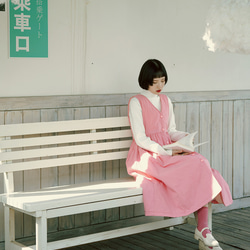 馬卡龍粉色 奶呼呼 A字版型無袖造型高腰寬鬆洋裝 秋冬曡穿連身裙 第17張的照片