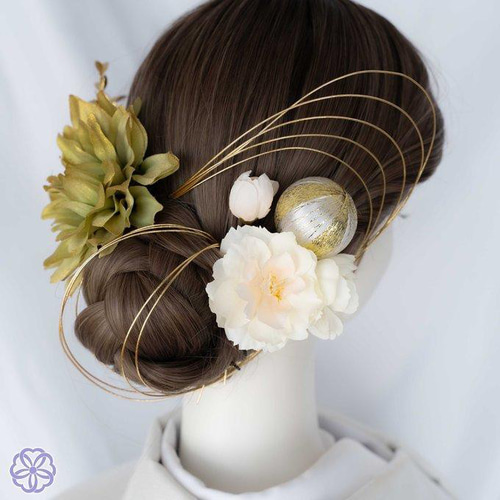 【信頼】 煌めくダリアと桜の髪飾り No.K88 髪飾り 成人式 卒業式 結婚式 ヘアアクセサリー