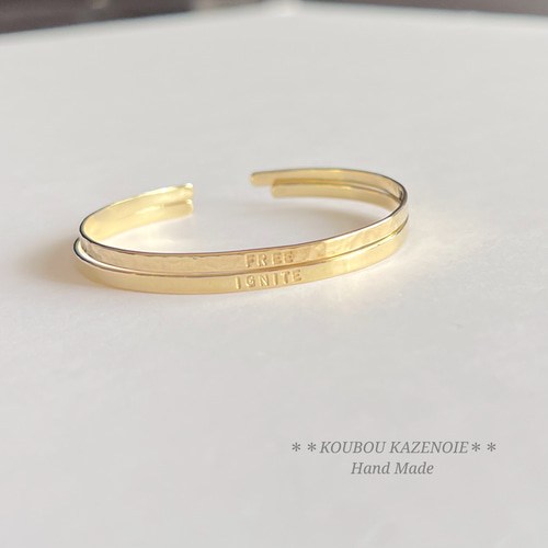BRASS(真鍮)◇世界に一つオリジナル刻印華奢バングル3mm◇受注制作