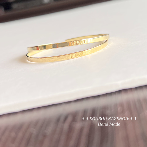 BRASS 真鍮  ネイル バングル WWJD BRASS(真鍮)◇世界に一つオリジナル刻印華奢バングル3mm◇受注