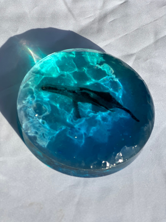 インテリアアート　ホエールブロック　鯨　クジラ円形　スケルトン海　レジンアート　波アート 1枚目の画像