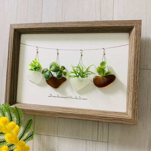 シーグラスアート インテリア雑貨 北欧 パネル 観葉植物 ガーランド