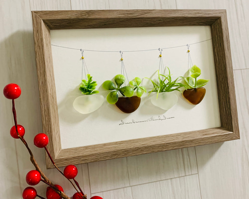 シーグラスアート インテリア雑貨 北欧 パネル 観葉植物 ガーランド