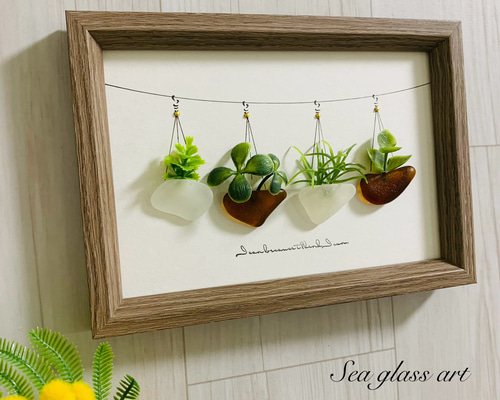 インテリア雑貨 観葉植物 壁掛け 北欧 玄関 トイレ 飾り ウェルカムスペース シーグラスアート インテリア雑貨 北欧 パネル 観葉植物 ガーランド
