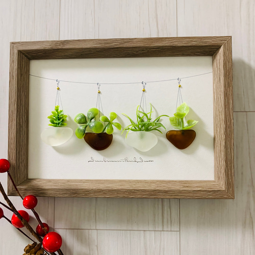 シーグラスアート インテリア雑貨 北欧 パネル 観葉植物 ガーランド