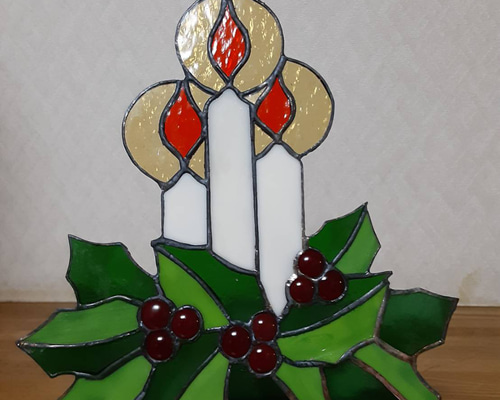 ステンドグラスミニパネル(スタンド式）（Ap-64 X'masキャンドル