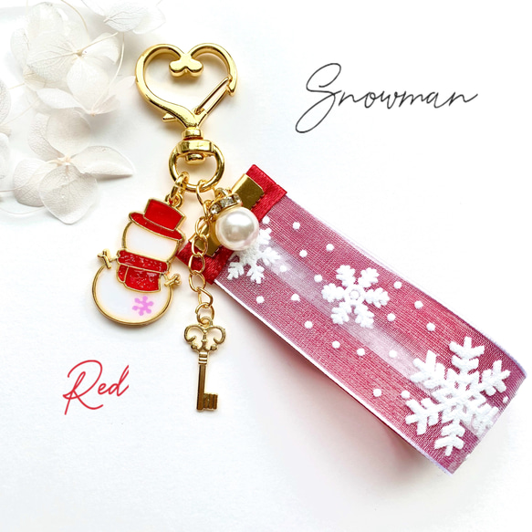snowman＊雪の結晶リボンキーホルダー RED キーホルダー miasnow