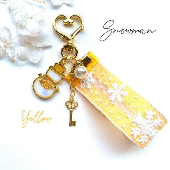 snowman＊雪の結晶リボンキーホルダー YELLOW キーホルダー