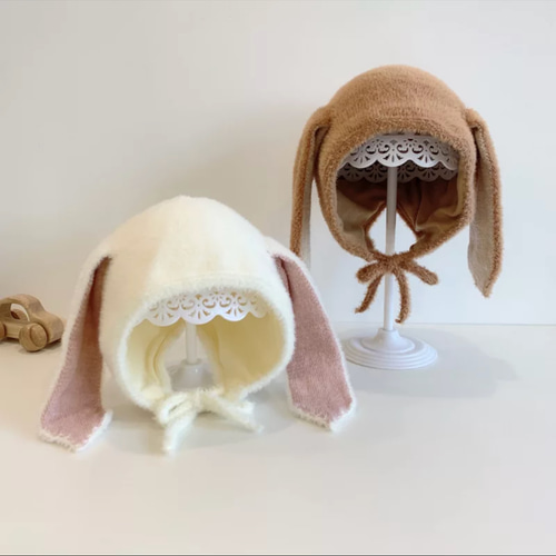 送料無料】5色* 垂れ耳のうさぎ赤ちゃん保護帽子 6か月~3歳 手編み