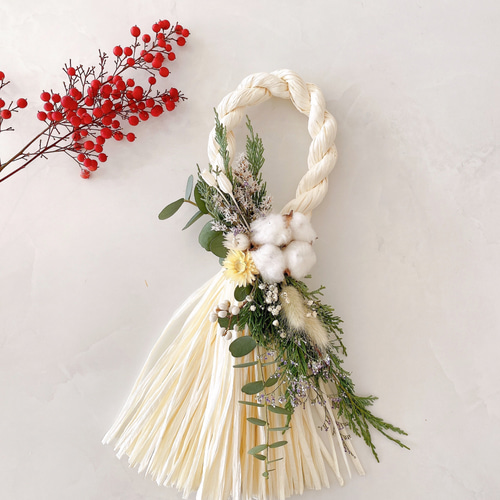 超早割まつり2024】お正月飾り ホワイトタッセル White＆green しめ縄