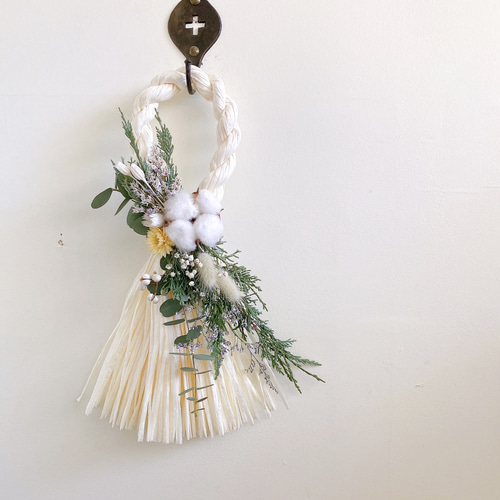 超早割まつり2024】お正月飾り ホワイトタッセル White＆green しめ縄